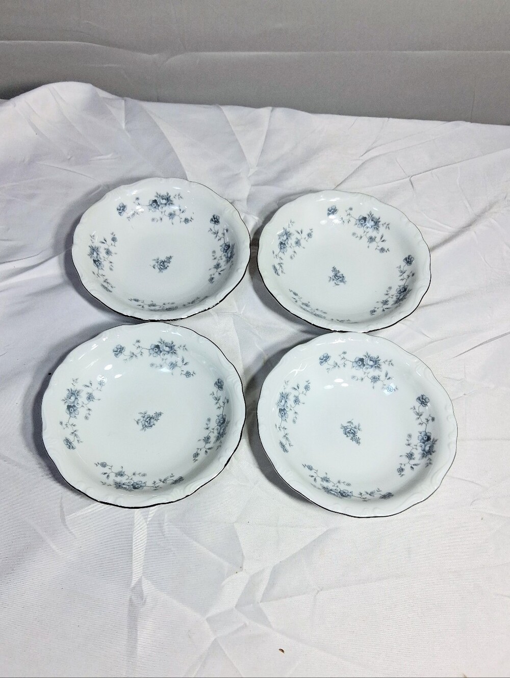 4 Johann Haviland 5" Blue Garland Platinum Rimmed Vintage Fruit Cups